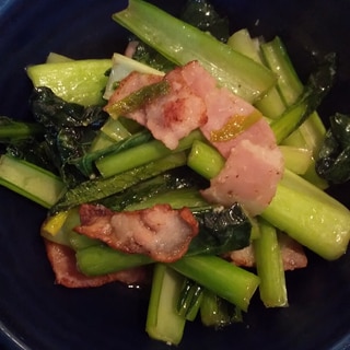 【お弁当副菜】小松菜とベーコンのめんつゆ炒め